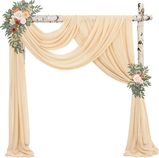 2 Panels Wedding Arch Draping Fabric 20Ft Length x 28" Width Champagne Arch Drapes Chiffon Fabric Sheer Curtains Backdrop for Party Bridal Decorations Wedding Ceremony Ceiling Stage Reception Decor