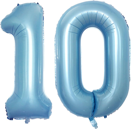 GOER Number 10 Balloons for 10th Birthday Party Decorations,42 Inch Jumbo Foil Helium Balloons for 10th Anniversary (Light Blue)