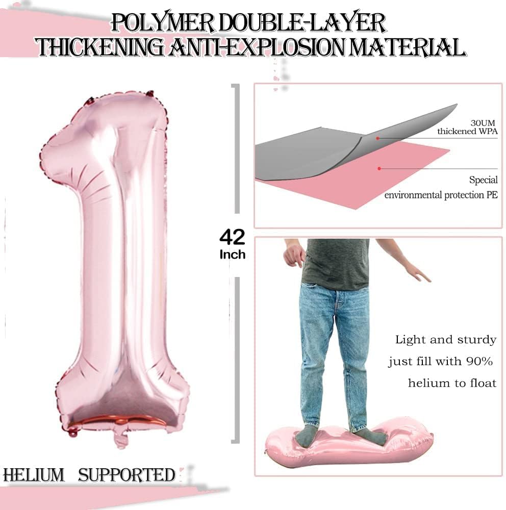 GOER Rose Gold Foil Balloons Number 1,Huge Number Balloons for 1st 11st Birthday Party Supplies Anniversary Decorations(3 pcs,42 inch,32 inc,16inch)