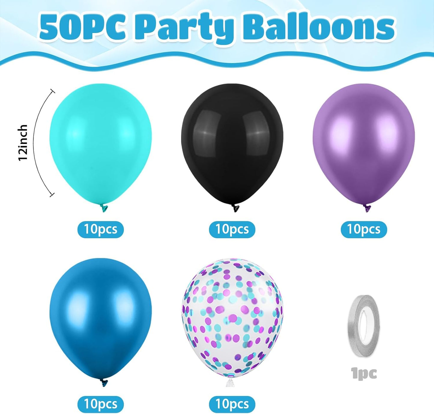Black Purple Blue Balloons, 50pcs Metallic Blue Purple Teal Balloons Confetti Balloon For Boys Men Birthday Baby Shower Game Themed Party Wedding Bachelorette Anniversary Engagement Decorations