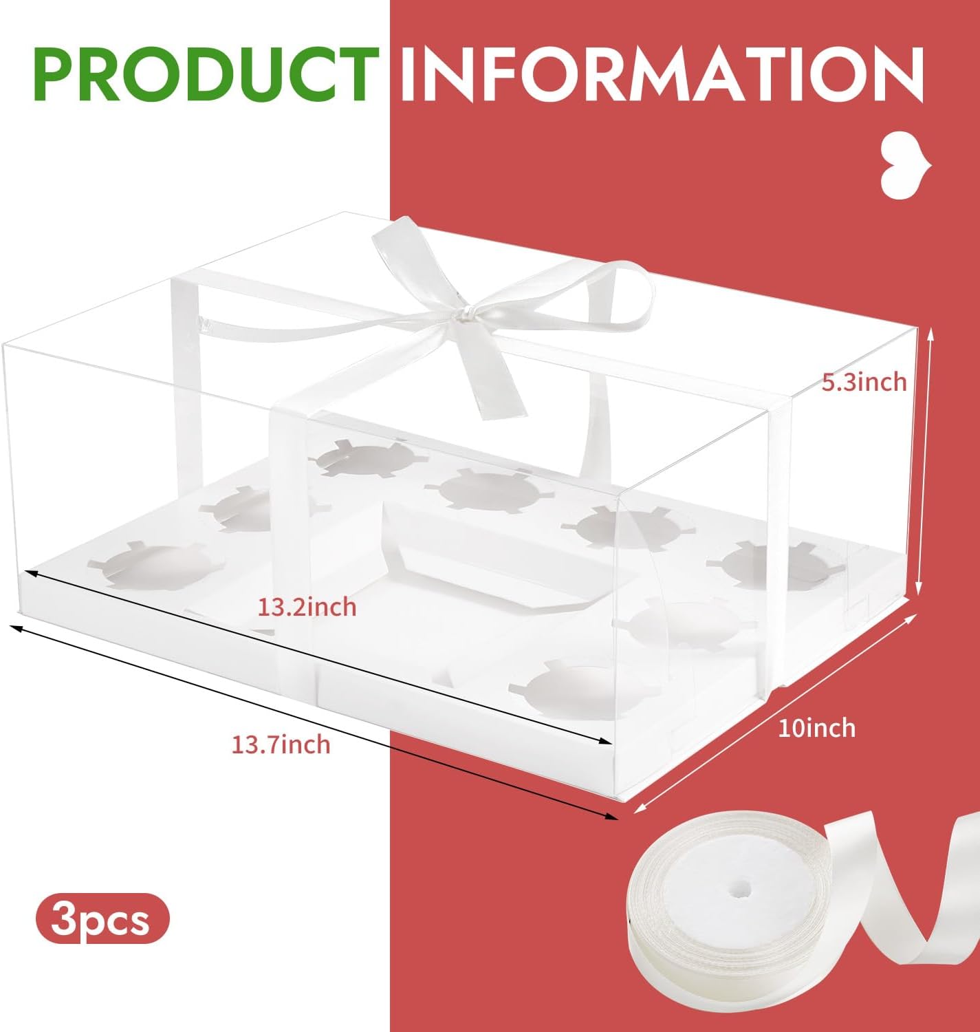 JCD 3 Pcs Bento Clear Boxes 1 mini Cake and 8 Cupcakes Box Cake Cupcake Combo Box Rectangle Cupcake Holder for Treats, Dessert Boxes, Muffins (1+8/3Pcs)