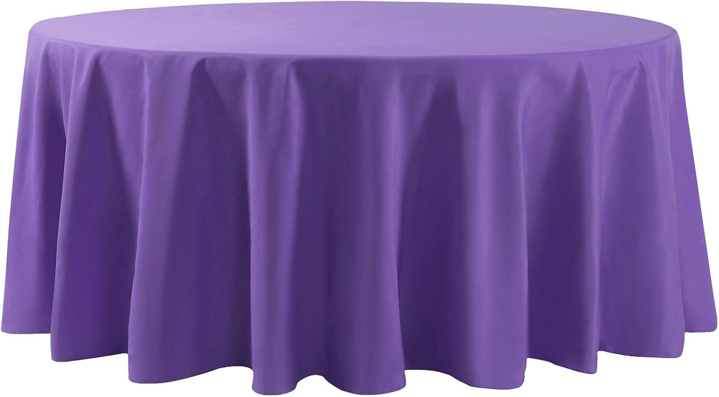 132 inch Round Tablecloth Washable Polyester Table Cloth Decorative Table Cover for Wedding Party Dining Banquet（132 inch,Purple）