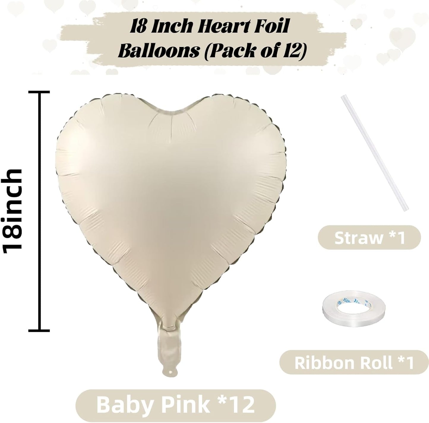 Cream Heart Balloons, 18 Inch Cream Heart Foil Balloons, 12Pcs Boho Beige Heart Shape Foil Balloon, Cream White Helium Foil Balloon Party Decoration for Boho Wedding Girls Women Birthday Baby Shower