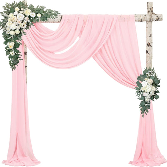 2 Panels Wedding Arch Draping Fabric 20Ft Length x 28" Width Light Pink Arch Drapes Chiffon Fabric Sheer Curtains Backdrop for Party Bridal Decor Wedding Ceremony Ceiling Stage Reception Decorations