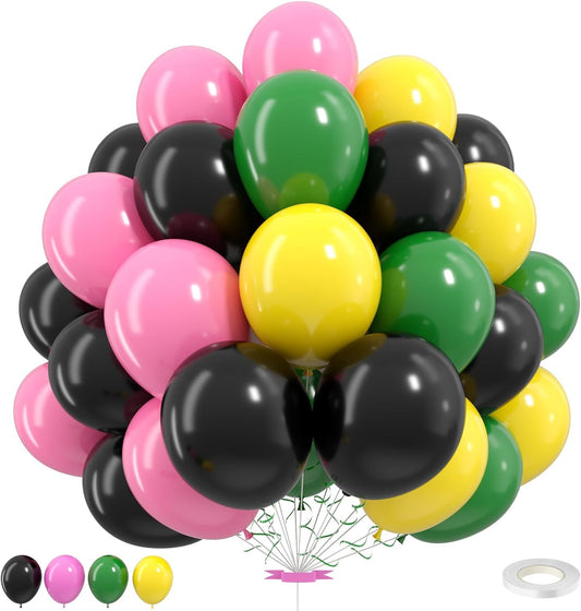 Pink Green Balloons, Pink Green Black Yellow Balloons for Theatre Party Themed Birthday Baby Shower Supplies Party Decorations
