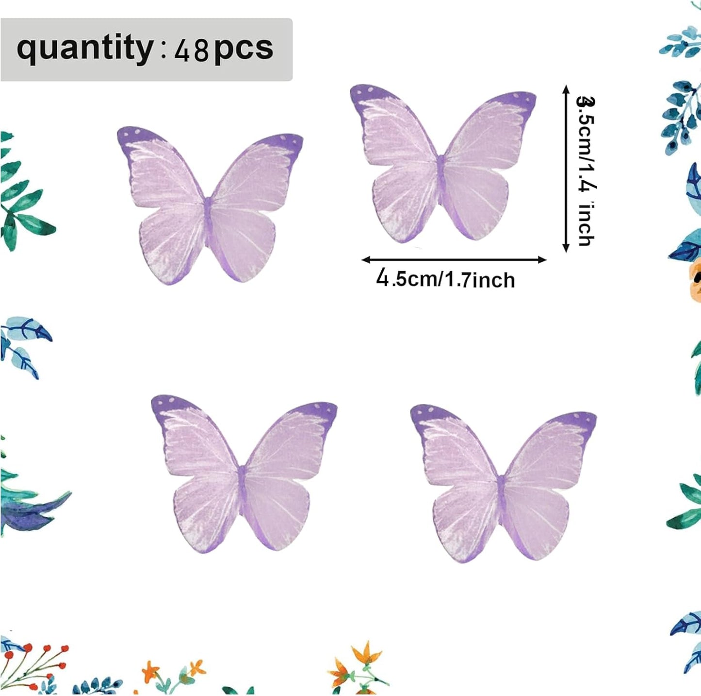 48PCS Wafer Paper Butterfly Cake Toppers YOcity Edible Butterflies for Cake Decorations Purple Butterfly Cupcake Toppers for Birthday Party Wedding Food Decorations (Purple)