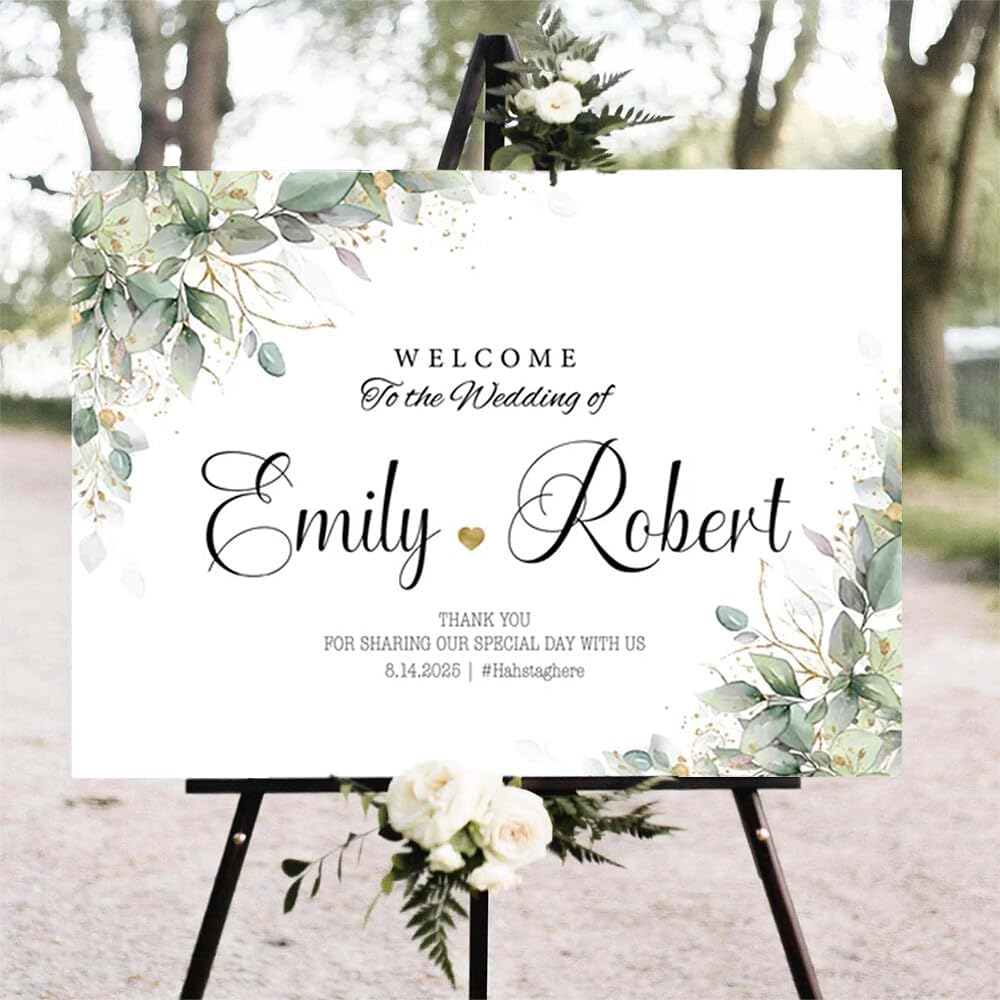 Greenery Wedding Welcome Sign, Eucalyptus Wedding Sign, Botanical Welcome Wedding Sign, Welcome to our Wedding Sign, Wedding Signs for Ceremony, Personalized Wedding Welcome Sign #03