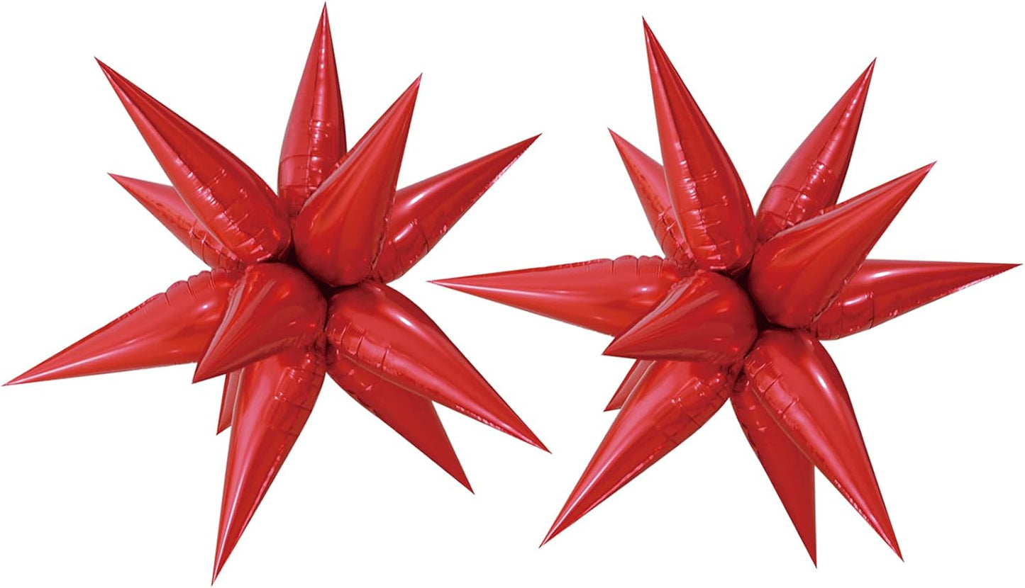 Tellpet Star Balloons Starburst Spike Shaped Balloon, 2pcs Large, Red