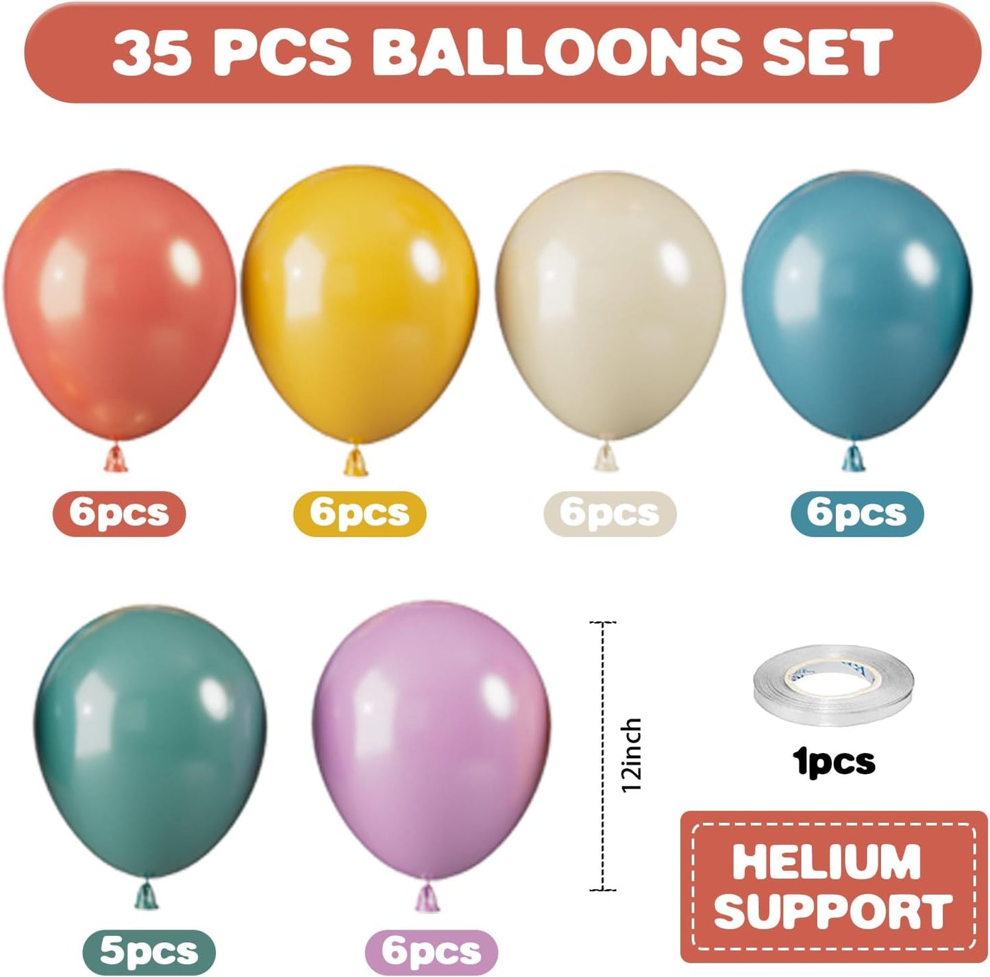 Retro Colorful Balloons, 12 Inch Vintage Color Balloons, Retro Blue Red Purple Yellow White Latex Helium Balloon for 80s 90s Theme Birthday Wedding Baby Shower Festival Carnival Decorations