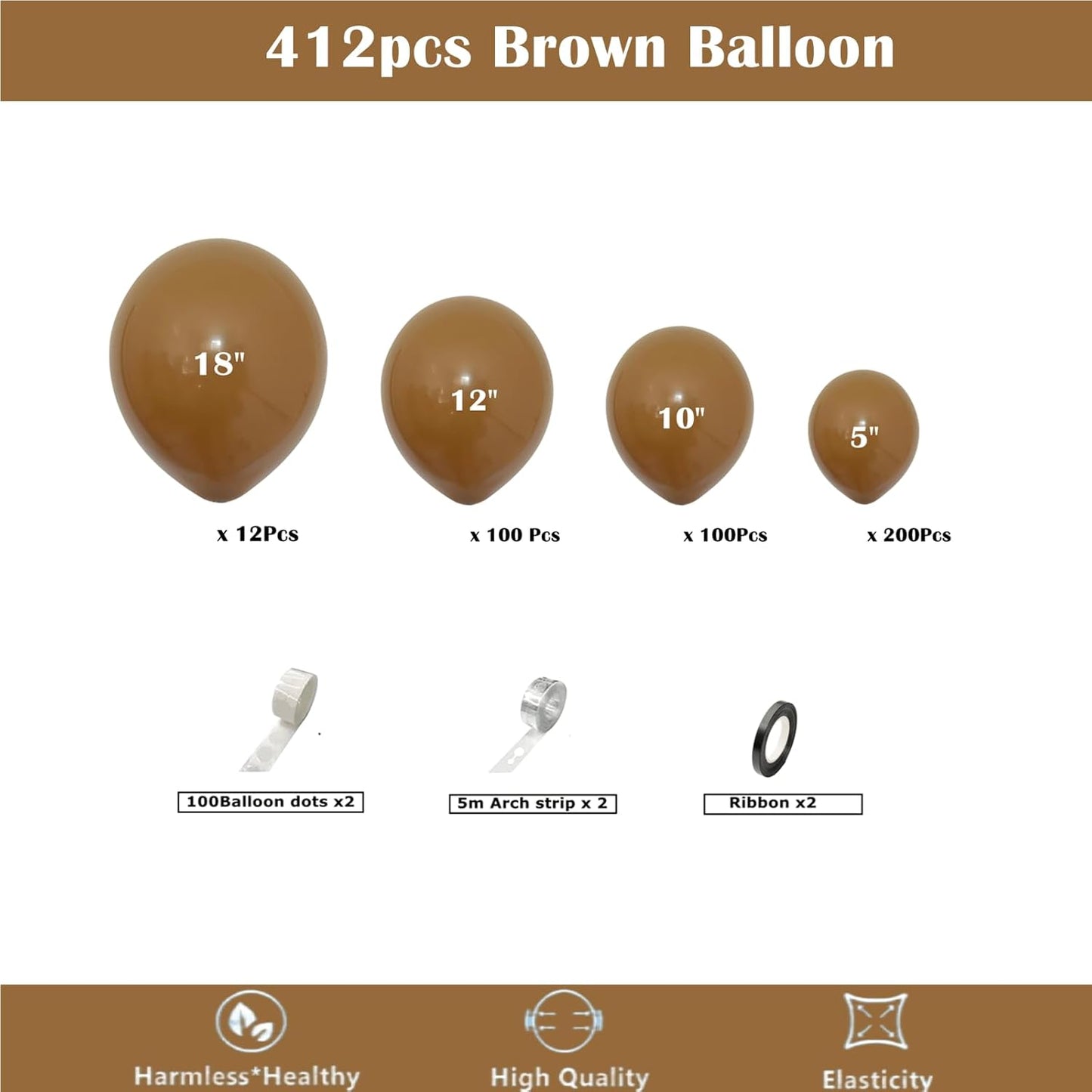 412pcs Brown Balloon Garland Arch Kit 18 12 10 5 Inch Different Sizes Matte Rretro Latex light brown Balloons for Baby Shower Birthday Wedding Graduation Anniversary Party Decoration