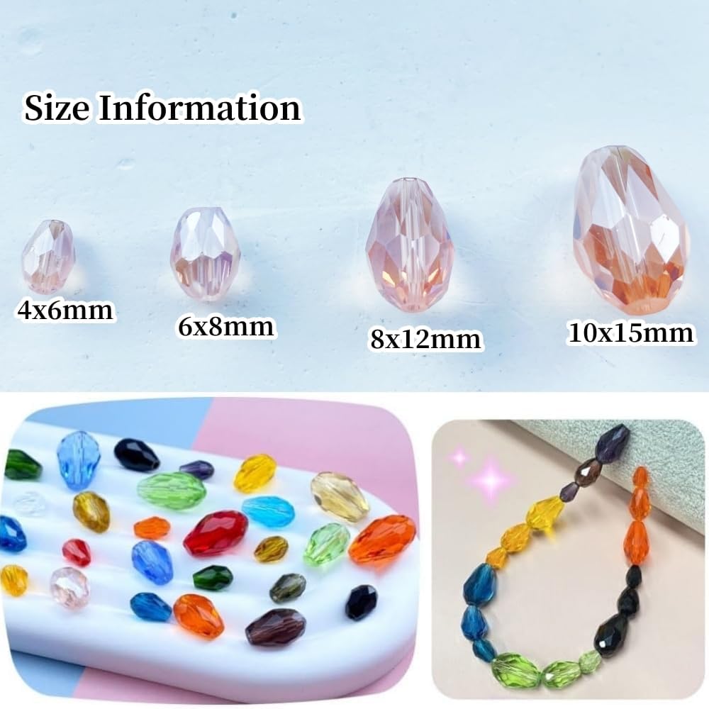 100pcs 8x12mm Teardrop Crystal Glass Beads Vertical Hole Faceted Glass Teardrop Spacer Beads for Bracelets Necklace Earring DIY Jewelry Making Craft(Pink AB)
