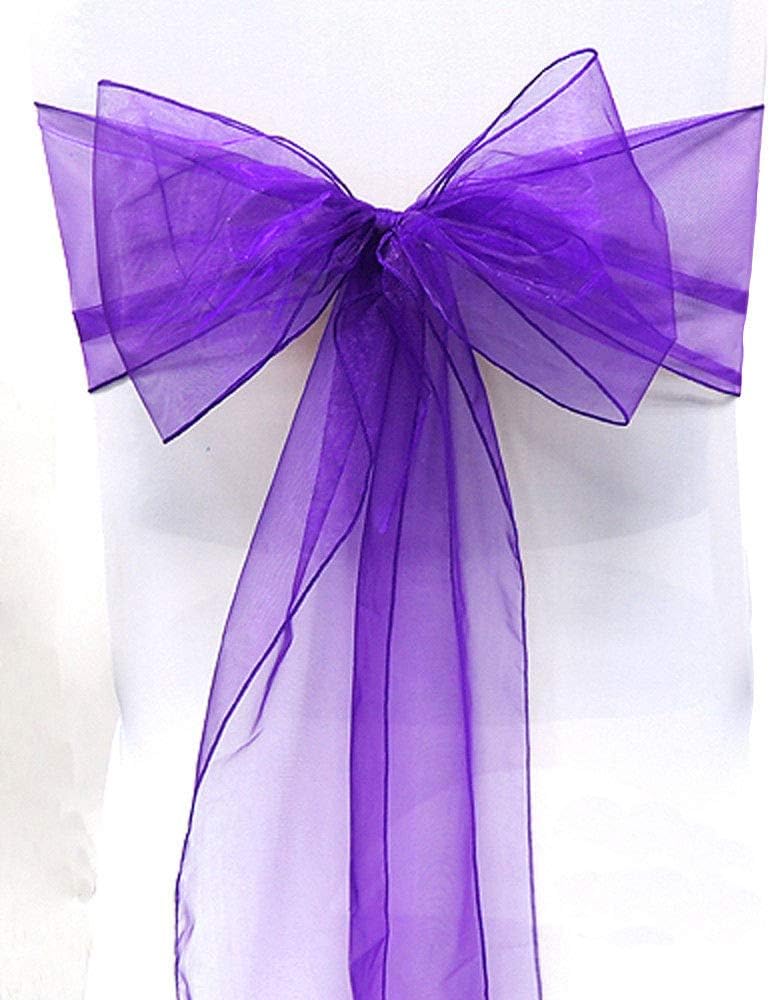 Organza Chair Bow Sash Décor Bows Sashes for Wedding Reception Events Banquets Decoration - (Pack of 25, Purple)
