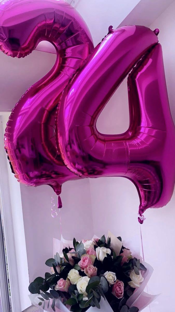40 Inch Rosy Purple Large Number 4 Balloons, Giant Foil Number Four 14 24 34 40 44 Balloons, Rosy Purple Mylar Big Balloon for Anniversary Graduation Decorations