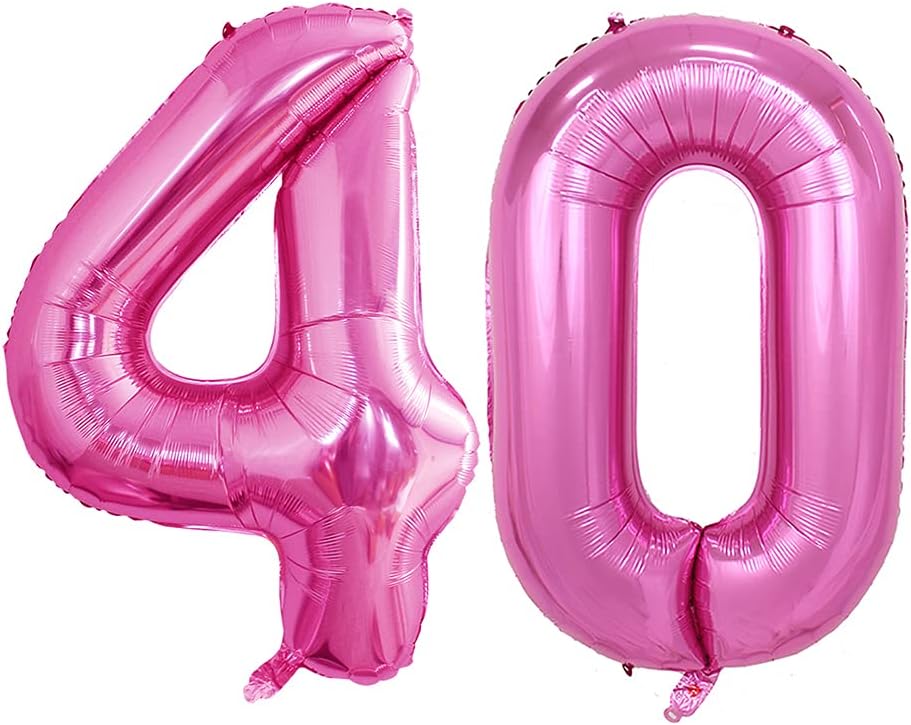 GOER Number 40 Balloons for 40th Birthday Party Decorations,42 Inch Jumbo Foil Helium Balloons for 40th Anniversary (Hot Pink)
