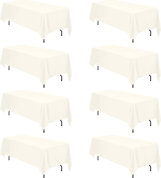 BRILLMAX 8 Pack Ivory Tablecloths 70 x 120 Inch for 6ft or 8ft Rectangle Tables - Rectangular Bulk Linen Polyester Fabric Washable Cloth Cover for Wedding Reception Banquet Birthday Party