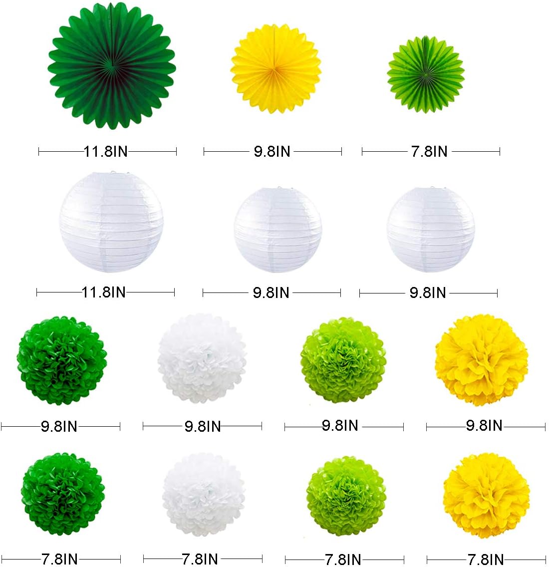 Yellow Green Party Decoration Kit Hanging Paper Fans Lanterns Flowers Pom Pom with 3D Butterfly Green Leaves Garland for Birthday Wedding Engagement Baby Shower Spring Summer Garden Tea Party Decor