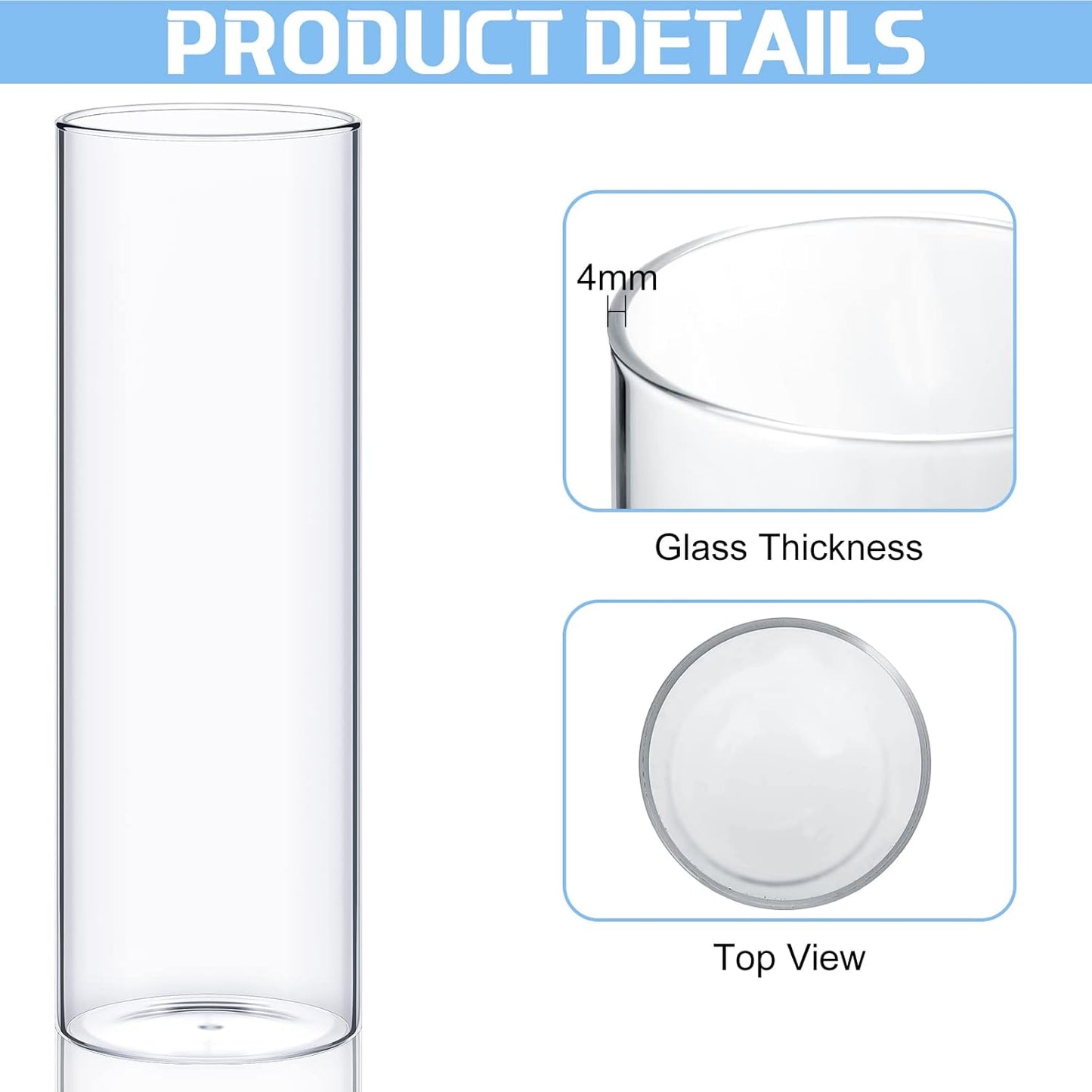 Sawysine 6 Pcs Glass Cylinder Vases 2.5''/2.95''/3.9'' Diameter Clear Flowers Vase Hurricane Floating Candles Holders for Table Centerpieces (3.9 x 8 in,3.9 x 10 in,3.9 x 12 in)