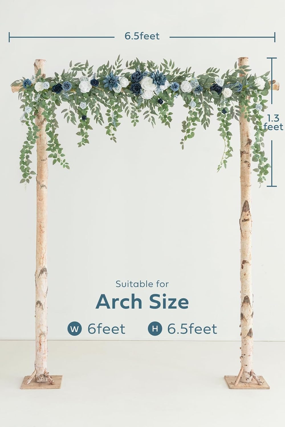 Ling's Moment 6.5FT Backdrop Floral Garland, Spring Artificial Wedding Arch Flowers Sage Green, Navy Blue Ceremony Reception Hanging Eucalyptus Rose Arbor Arrangement Outdoor Beach Swag Home Decor