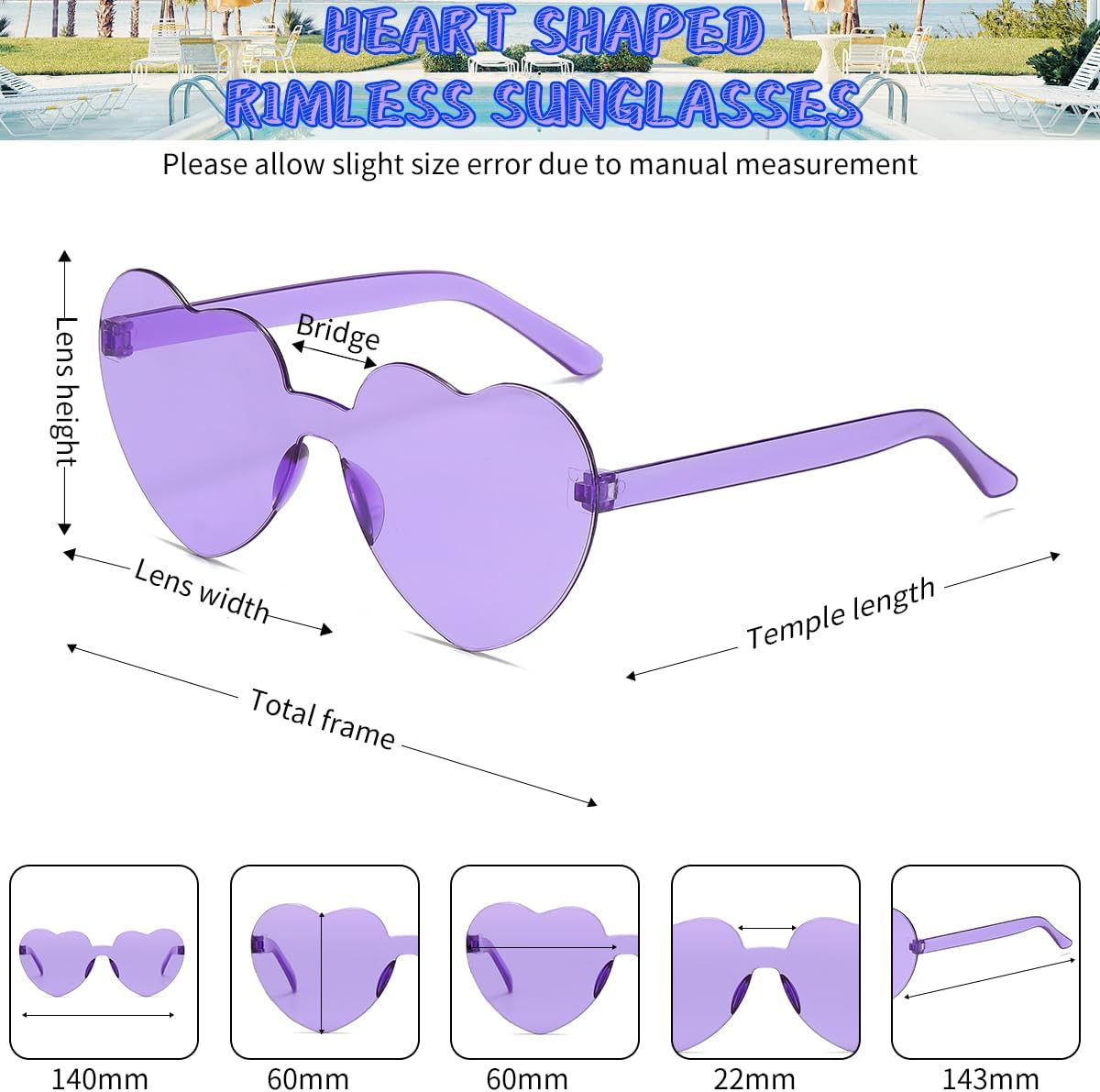 12/20/24 Pairs Heart Sunglasses for Women Men, Trendy Heart Shaped Rimless Transparent Sunglasses, Bachelorette Party