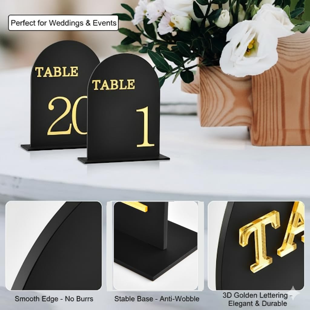 Arch Wedding Table Numbers 1-15 with Stands, 5" X 7" Double Sided Acrylic Wedding Sign Holders, Durable Non-Fading Table Number for Wedding Reception, Events, and Centerpieces