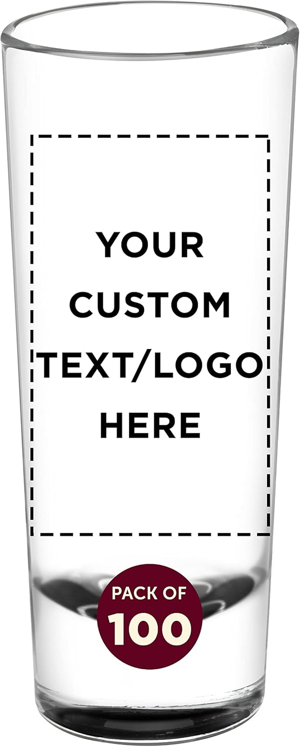 Custom Cordial Shooter Shot Glasses 2 oz. Set of 100, Personalized Bulk Pack - Great for Birthdays, Parties, Indoor & Outdoor Events - Black