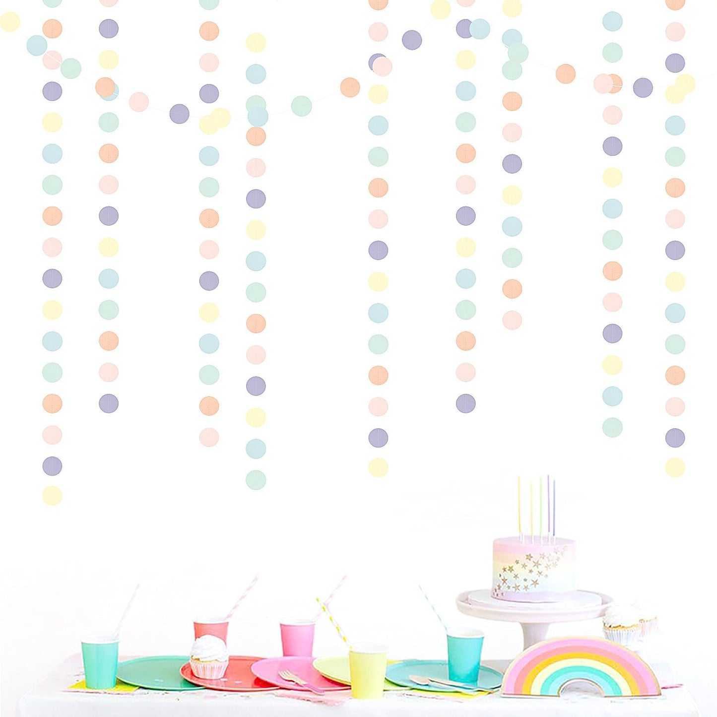 Pastel Rainbow Birthday Party-Decorations Streamers - 52FT Yellow Blue Mint Pink Purple Hanging Paper Garland Banner,Birthday Baby Bridal Shower Bachelorette Engagement Supplies Backdrop Decor Hugtmr