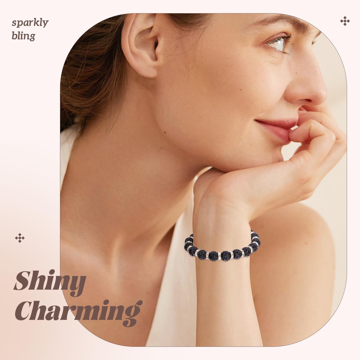 105pcs 10mm Rhinestone Beads for Jewelry Making, Black Shiny Round Disco Ball Beads Bulk, Sparkle Crystal Clay Christmas for Bracelet Baseball Necklace Earring Crafting and DIY