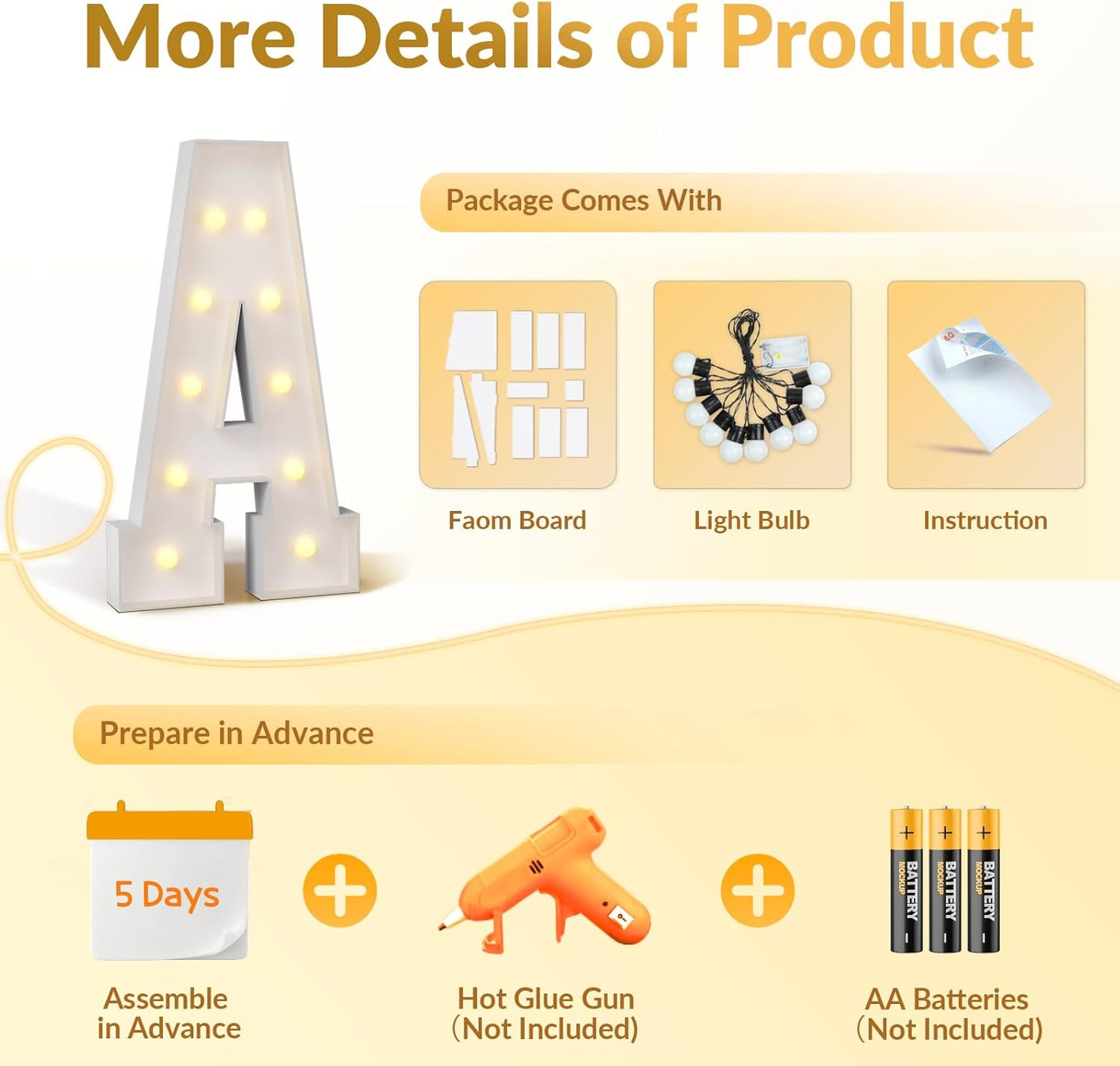 JoyMuse 4FT Marquee Light Up Letters,Large Marquee Letters 4 Feet Tall for Marry Me Proposal Decorations Big 4FT Letters with Lights for Baby Shower Party Decor, Letter U