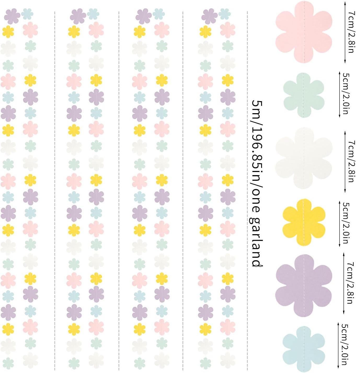 Pastel-Rainbow Colorful Party-Decorations Streamers-Garland - 52ft Flower Hanging Paper Banner, Birthday Baby Bridal Shower Classroom Carnival Decor Hugfond