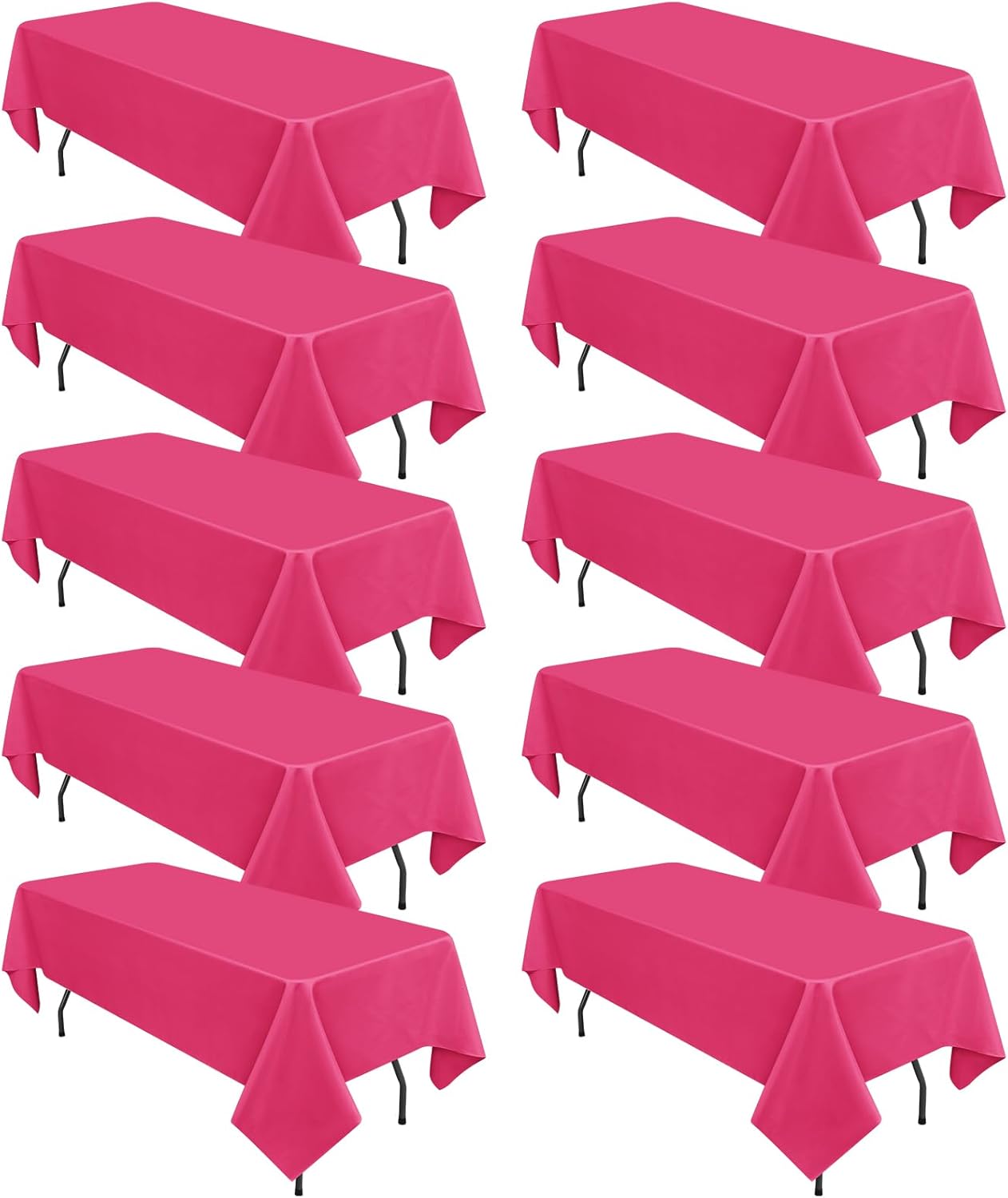 10 Pack Hot Pink Tablecloths for 6 Foot Rectangle Tables 60 x 102 Inch - 6ft Rectangular Bulk Polyester Fabric Table Clothes for Wedding Buffet Party Banquet Reception Restaurant and Camping