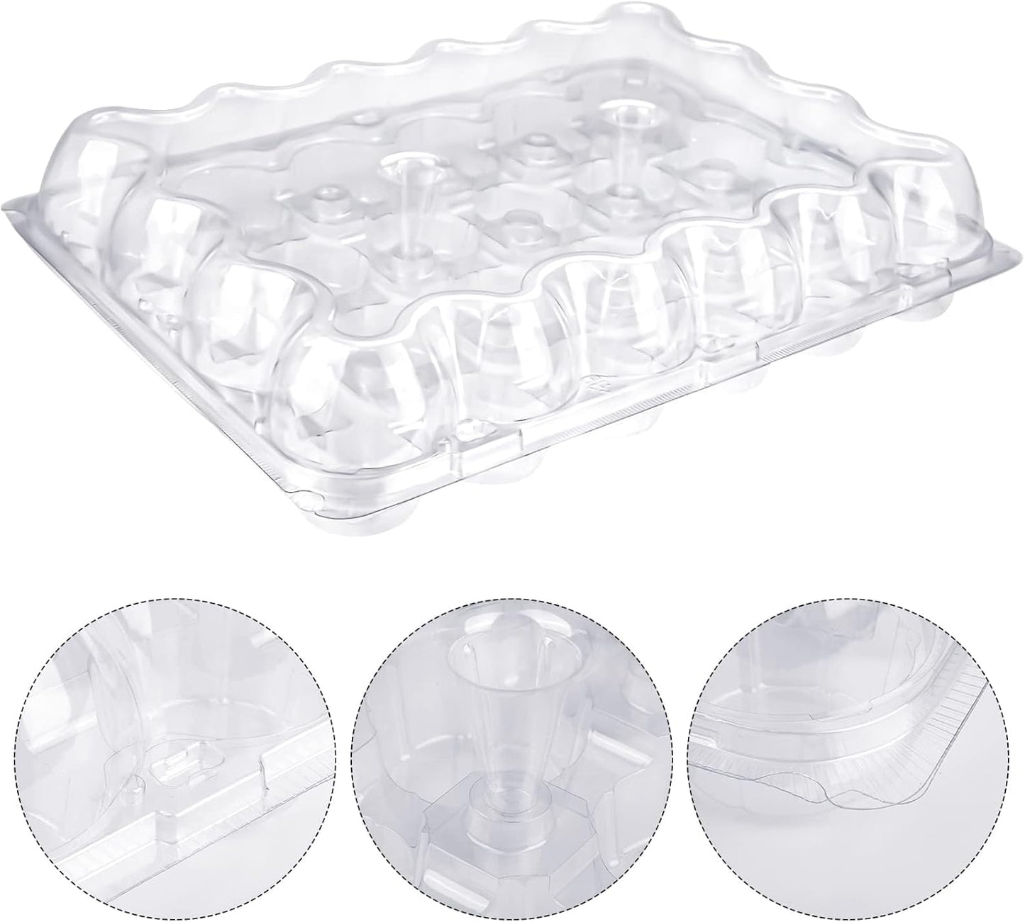 TWOWYHI 24 Counts x 10 Sets Cupcake Containers Cupcake Boxes Plastic Cupcakes Carrier Holders for Clear Plastic Disposable Cupcakes Container with Detachable Tall Lid