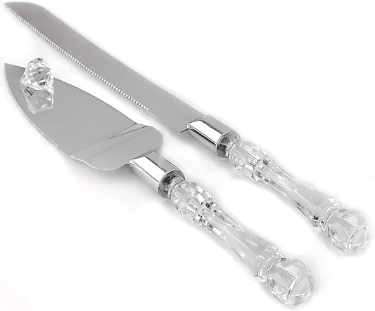 Adorox Cake Knife and Server Set Acrylic Stainless Steel Faux Crystal Handle Holiday Thanksgiving Christmas