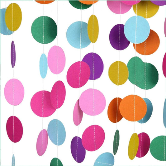 MerryNine Paper Garland 5 Pack, 65 Ft Glitter Paper Garland Circle Dots Hanging Decor, Banner for Baby Shower, Birthday, Nursery Party Decor (Colorful)