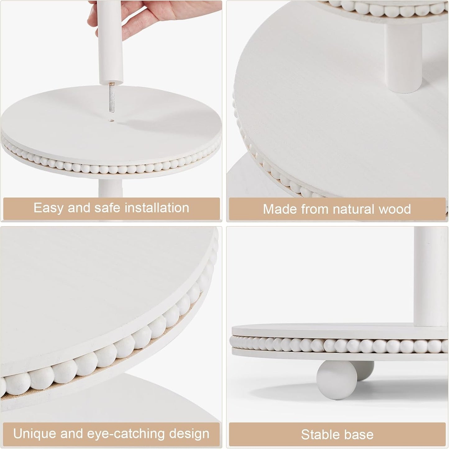 3 Tier Cupcake Stand Round,Wood Cupcake Stand with Beads,Tiered Cake Stand for 24 Cupcakes,Dessert Display Stand,Cupcake Tower for Party, Wedding, Birthday, Home Decor