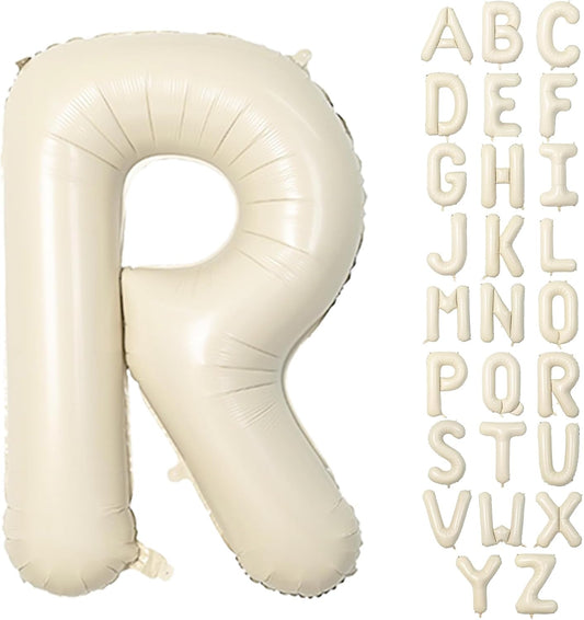 40 Inch Letter Balloons R, Big Custom A-Z Alphabet Foil Name Balloon Cream White, Self Inflating Beige Customize Helium Balloon Letters R for Women Girls Birthday Bride Baby Shower Party Decorations