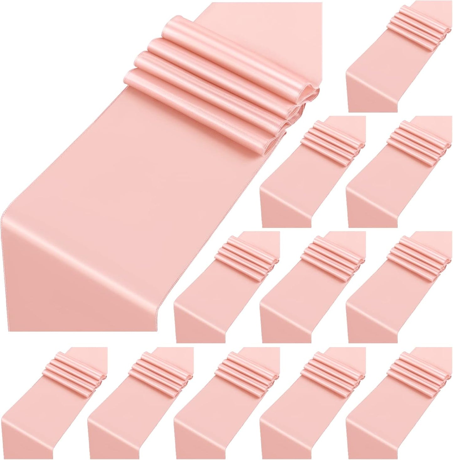 12 Pack Rose Gold Satin Table Runner,12 x 108 inch Long Premium Smooth Table Runner for Wedding, Banquets, Birthday, Party, Graduation, Engagements,Table Runners fit Rectangle and Round Table