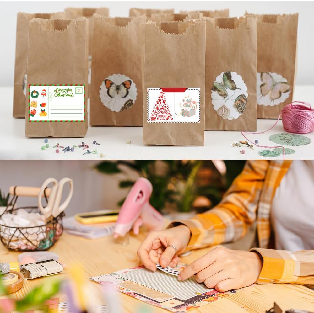 100-1000pcs Custom Stickers Merry Christmas Stickers Personalized Labels Adhesive Xmas Decorative Envelope Seals Stickers for Cards Gift Boxes (Round-2)