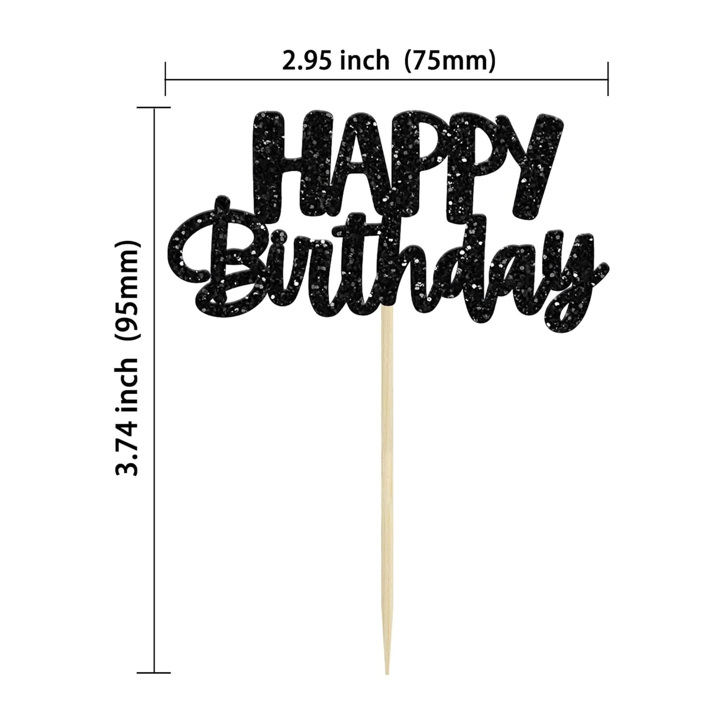 Gyufise Happy Birthday Cupcake Toppers Black Glitter Birthday Cake Topper Picks Dessert Topper Decoration for Birthday Party Anniversary Celebration