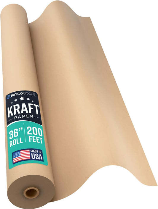 Large Brown Kraft Paper Roll - 36" x 2400" (200’) - Made in USA - Ideal for Gift Wrapping, Packing, Moving, Postal, Shipping, Parcel, Wall Art, Crafts, Bulletin Boards, Floor Cover or Table Runner