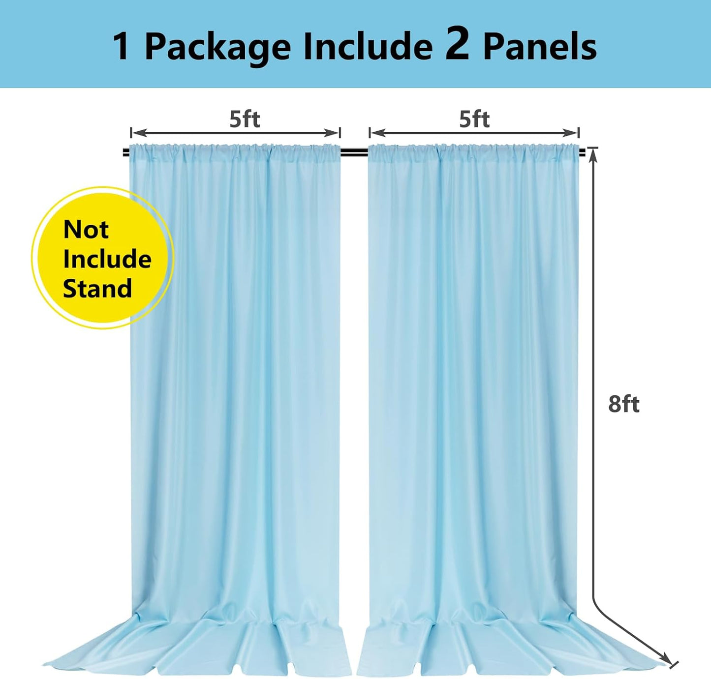 MYSKY HOME 10ft x 8ft Light Blue Backdrop Curtains for Parties, Weddings, Stage, Baby Showers, Birthdays - 5ft x 8ft, 2 Panels