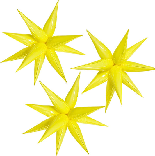 3pcs 26inch macaron yellow Star foil balloons.macaron yellow Explosion Star burst star balloon-Spike cone balloon for birthday party decorations,wedding,Bachelor party