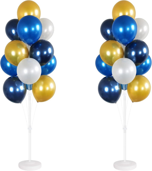 Balloon Column Kit Set of 2 With Balloons Included - Balloon Tower with Stand, Base, and Pole,Backdrop Decoration for Wedding, Baby Shower, Birthday Party, or Bachelorette Parties (Gold Blue white)