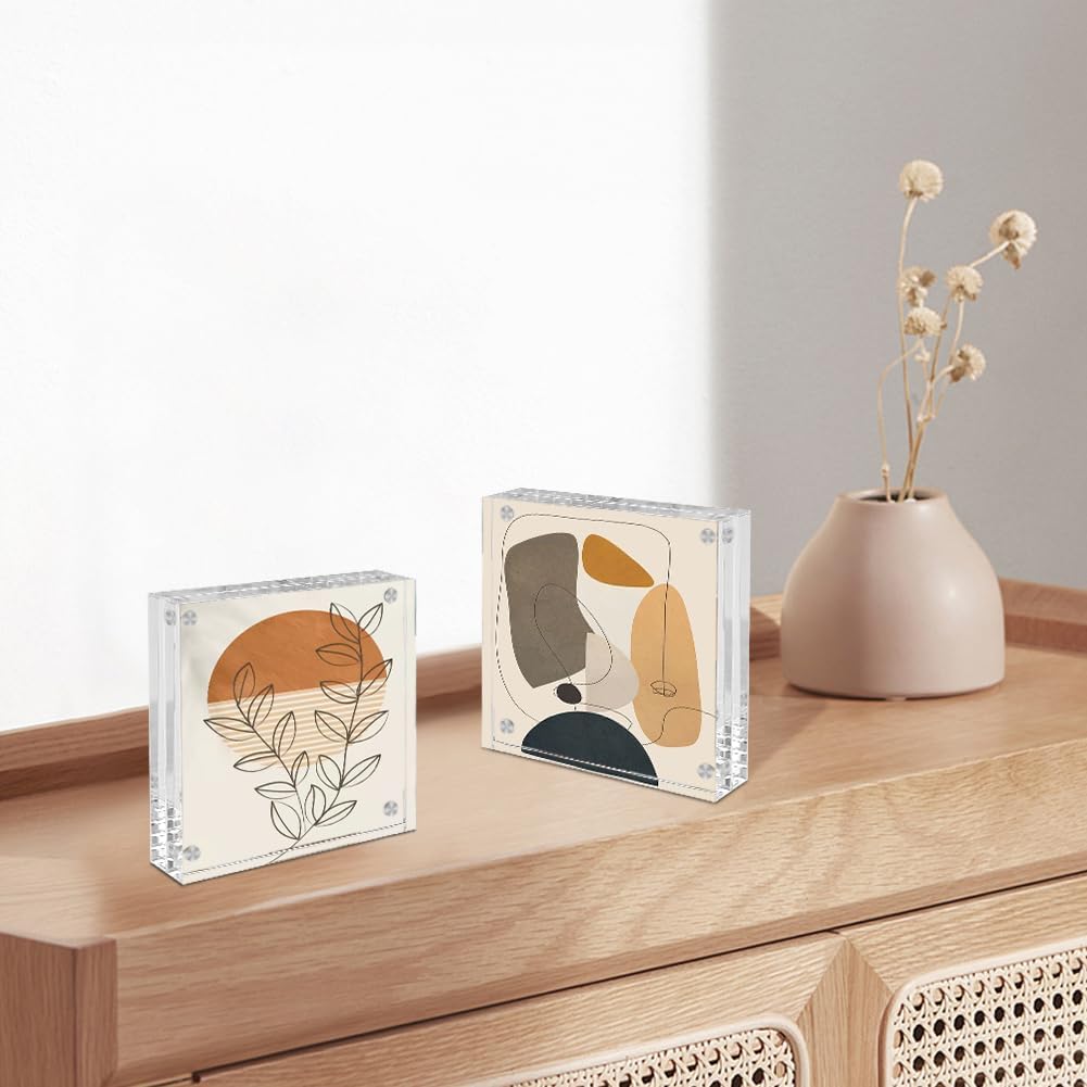 4 Pack Square Acrylic Picture Frames 4x4 Clear Photo Frame Business Card Frame Magnetic Picture Frames Desktop Display Double Sided Wallet Size Acrylic Freestand Frames