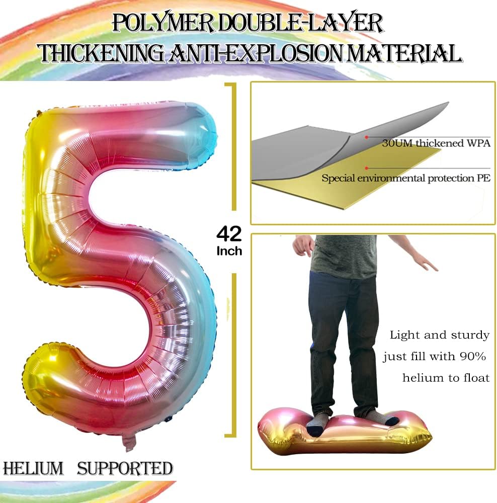 GOER Number 25 Balloons for 25th Birthday Party Decorations,42 Inch Jumbo Foil Helium 52 Balloons for 52nd Birthday Party Decoration (Rainbow)
