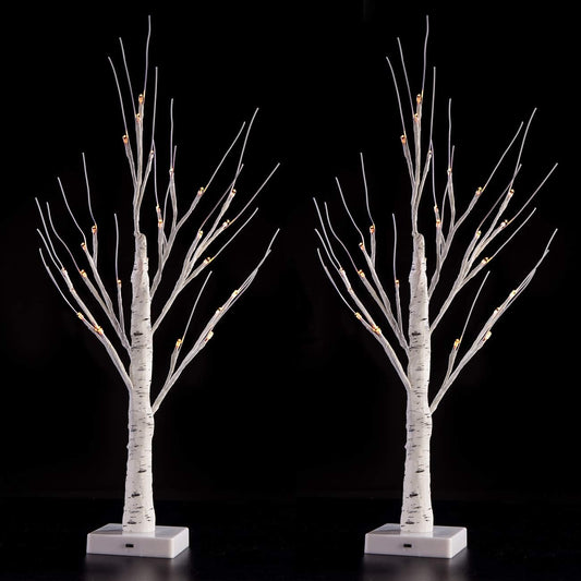 Sunnyglade 2PCS 2Ft 24 LED Birch Tree Light Bonsai Tree Light Warm White for Home Wedding Festival Party Christmas Decoration