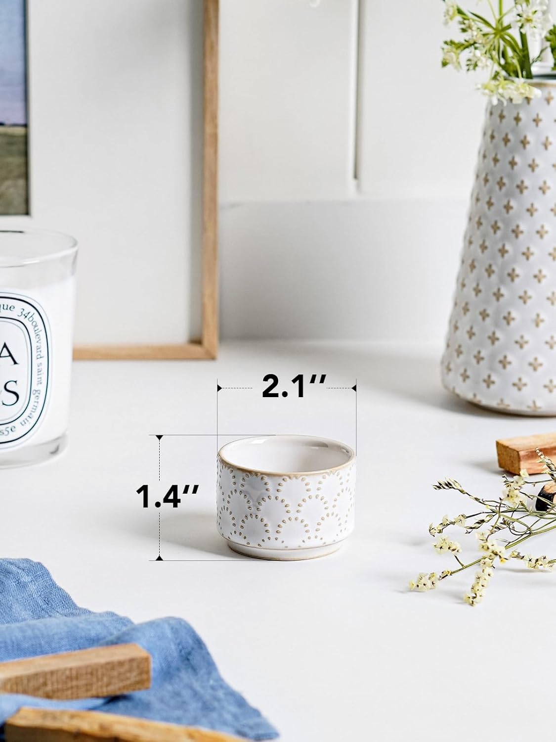 LE TAUCI Tealight Candle Holder, Embossed Ceramic Votive Candle Holders Bulk for Thanksgiving,Christmas, Wedding Table Centerpiece Decor, Set of 12, Arctic White