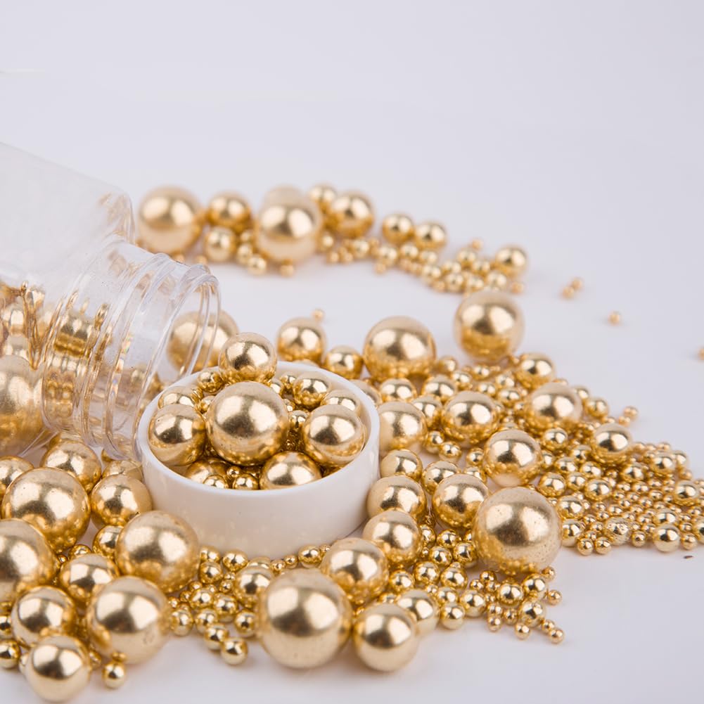 Edible Bright Gold Sugar Pearls Candy Sprinkles 120G/ 4.23Ounce Baking Cake Sprinkles Cupcake and Cake Topper Cookie Decorations Wedding Party Valentines Halloween Christmas Supplies