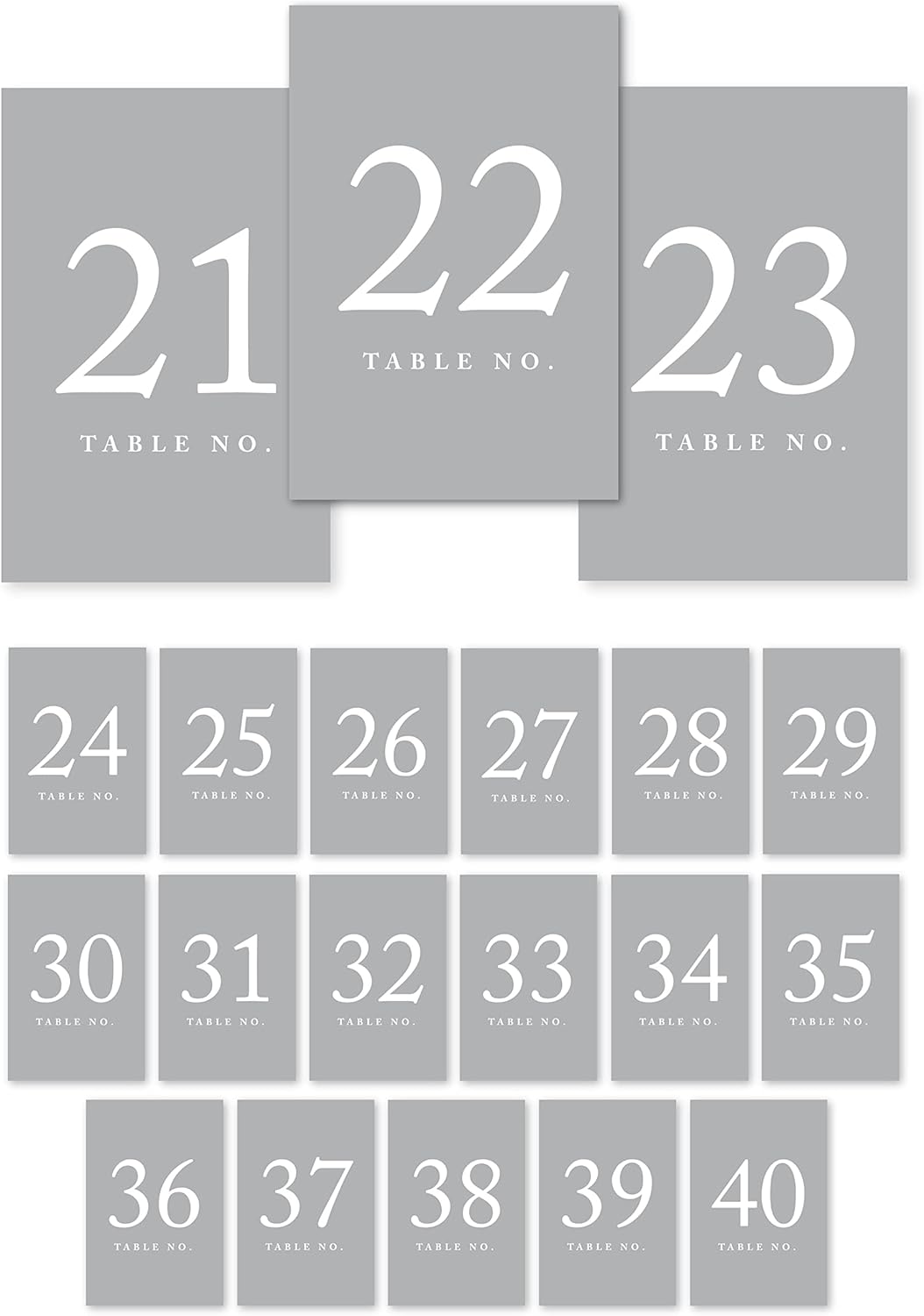 Andaz Press Gray Table Numbers 21-40, 4x6-Inches for Wedding & More