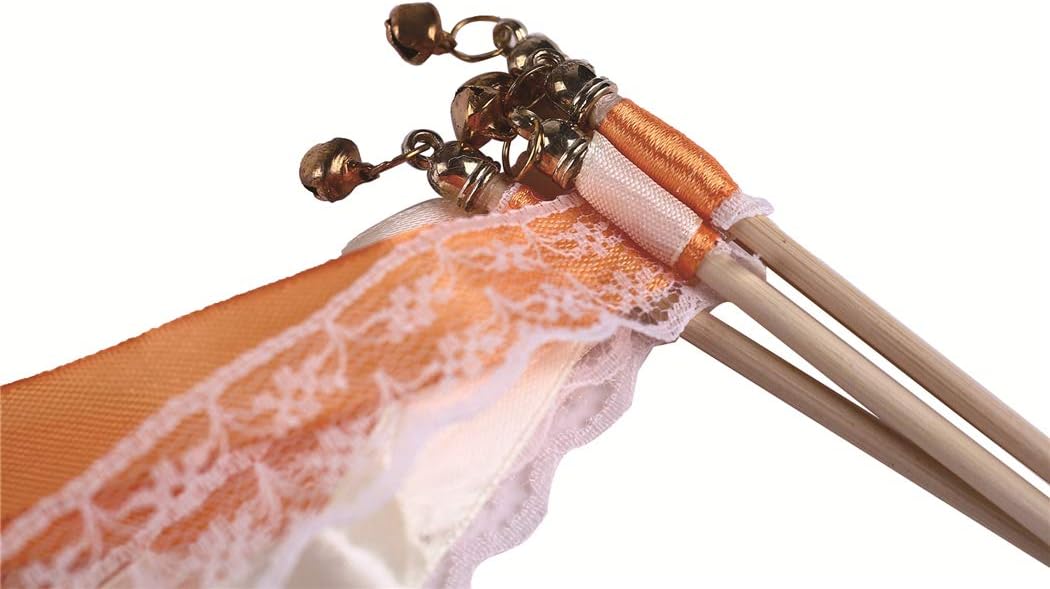 30pcs Lace Ribbon Stick Wands Christmas Birthday Party Streamers Wands Fairy Stick for Wedding Activities (Orange+Lace)