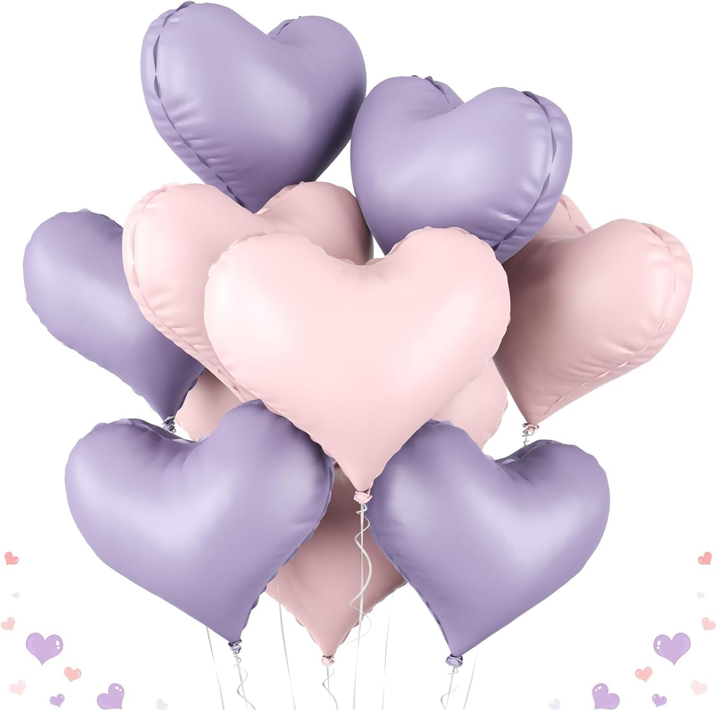 20 Inch Pink Purple Heart Balloons, 10 Pcs Baby Pink Purple Heart Shaped Foil Balloons, Pastel Helium Balloon for Valentine Bridal Shower Anniversary Wedding Birthday Party Decorations